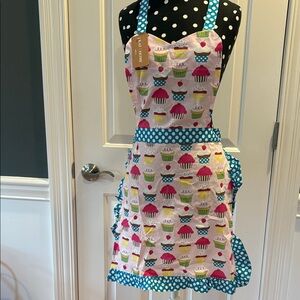 KAF HOME Cupcake Print Apron with Polka Dot Trim